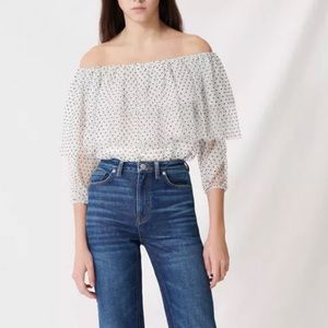 Maje Loose off shoulder top with ruffles